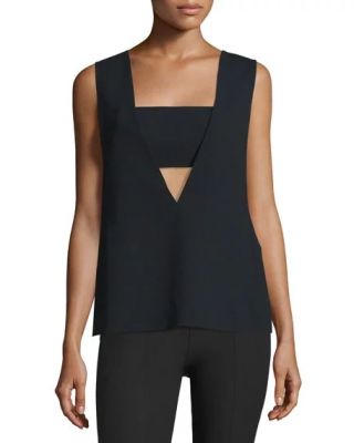 Sleeveless Crepe Bandeau Top, Black