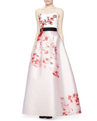 Sleeveless Embroidered Floral Ball Dress