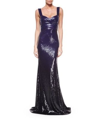 Sleeveless Ombre-Sequin Gown, Dark Purple