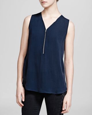 Sleeveless Silk and Jersey Zip Front Top