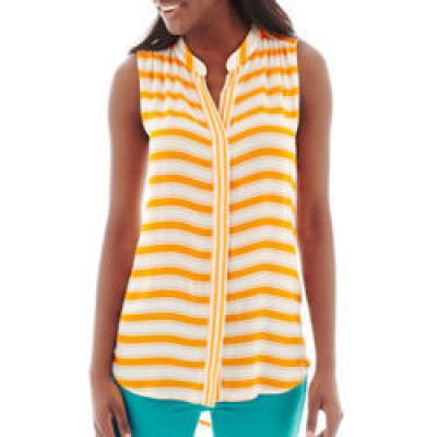 Sleeveless Striped Button-Front Shirt