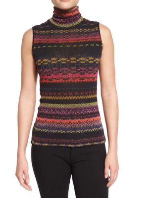 Sleeveless Striped Turtleneck Sweater