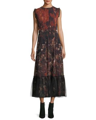Sleeveless Winter Rust Floral Maxi Dress