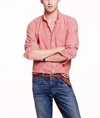 Slim Japanese chambray shirt in sunwashed red