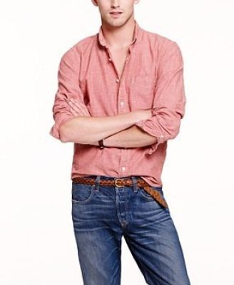 Slim Japanese Chambray Shirt in Sunwashed Red