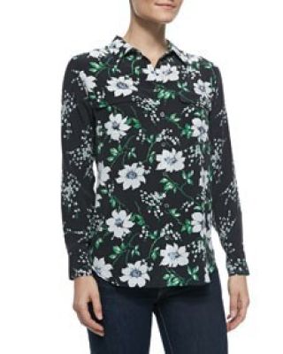Slim Signature Floral-Print Blouse