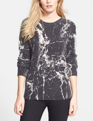 'Sloane' Marble Print Crewneck Cashmere Sweater
