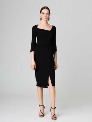 Split Double-Face Textured Wool-Crepe Dress