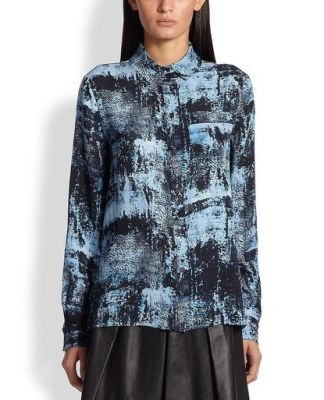 Spray-Print Silk Blouse