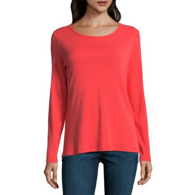 St. John's Bay-Womens Crew Neck Long Sleeve T-Shirt