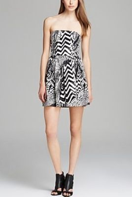 Strapless Brush Stroke Print Dress