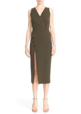 Stretch Twill Pencil Dress with Asymmetrical Buttons