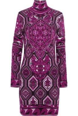 Stretch-knit jacquard mini dress