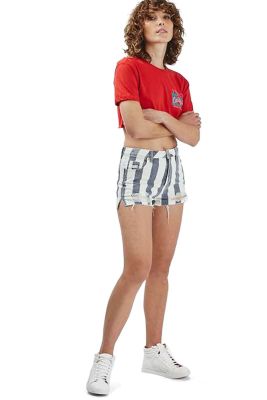 Stripe Distressed Denim Shorts