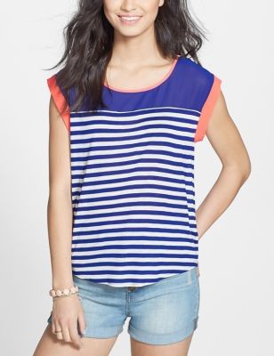 Stripe Mesh Panel High/Low Tee