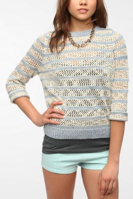 Striped Mesh-Knit Pullover Sweater