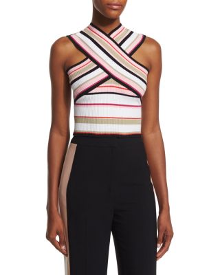 Striped Ribbed Cross-Front Top, Multicolor