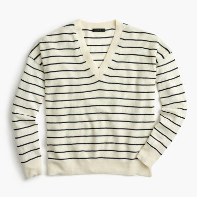 Striped V-neck sweater in merino wool-cotton