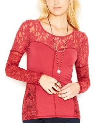 Sweet Thang Long-Sleeve Cross-Back Lace-Paneled Top
