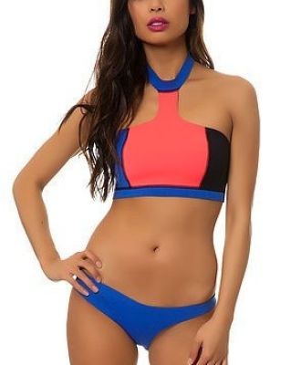 Swimsuit The Highneck Tube Top in Blue and Black
