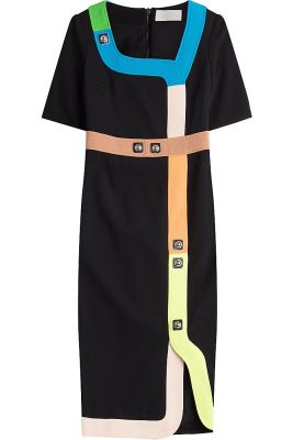 Tailored Dress with Multicolored Trim and Stud Embellishment
