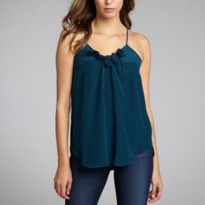 Teal Silk Rosette Blouse