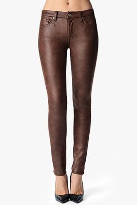 The Seamed Skinny In Crackled Leather-Like Wine