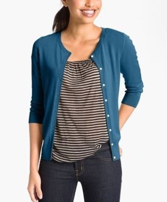 Three Quarter Sleeve Crewneck Cardigan