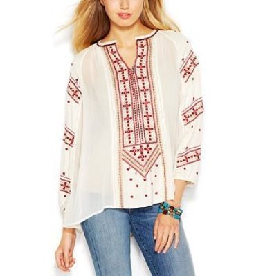 Three-Quarter-Sleeve Embroidered Top