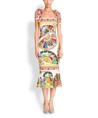 Tie-Shoulder Foulard-Print Dress