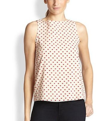 Trina Heart Print Silk Bow Back Top