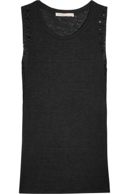 Tuilerie embellished slub linen-jersey tank