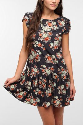 Tulip Sleeve Drop-Waist Dress