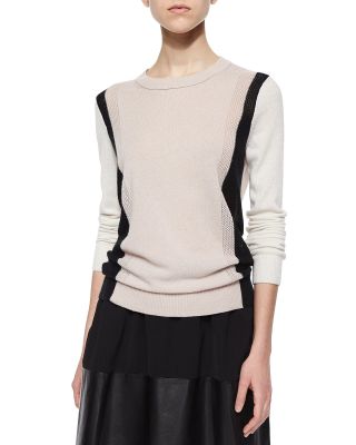 Two-Tone Knit Cashmere Sweater