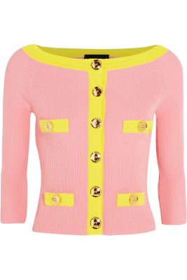 Two-tone ribbed cotton cardigan