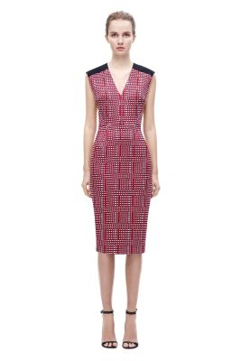 V Neck Print Fitted Dress