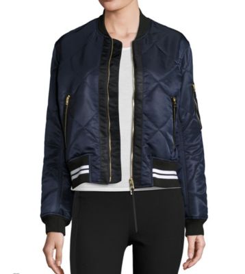 Vine Zip-Front Quilted Bomber Jacket, Black