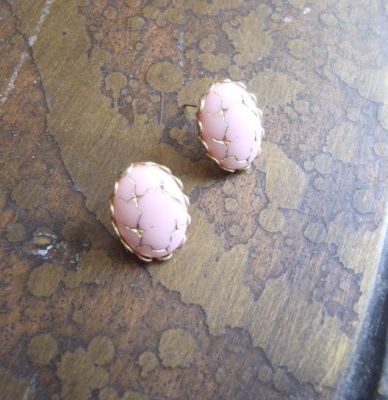 Vintage Cabochons Gold Plated Stud Earrings
