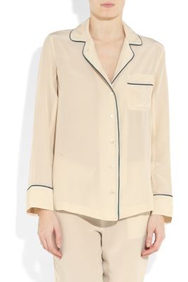 Vivian Silk Pajama Top in White/Black