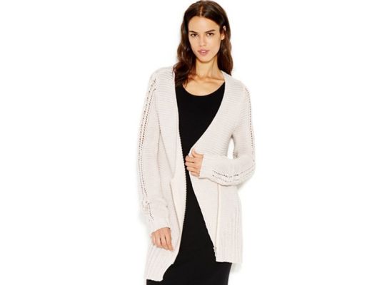 Waffle-Knit Shawl Collar Cardigan