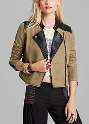 Washed Linen and Faux Leather Pieced Jacket