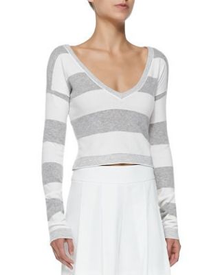 Wide-Stripe Cropped Knit Top