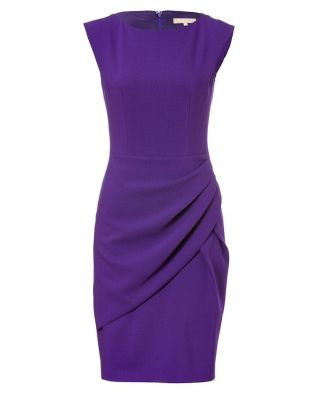 Wool Draped Pleat Dress in Grape