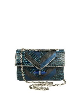 Zahara Patchwork Snake Shoulder Bag, Lapis