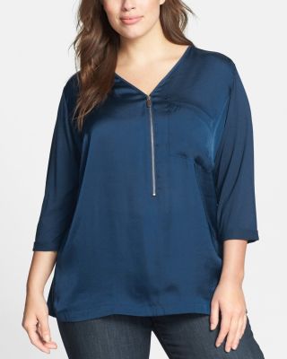 Zip Placket Mixed Media Tunic Top
