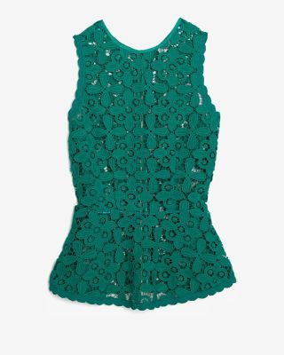 Zipper Back Floral Lace Peplum Top