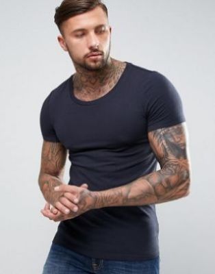 ASOS - Fitted T-Shirt with Scoop Neck in Navy Blue