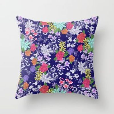 Blue Floral Throw Pillow