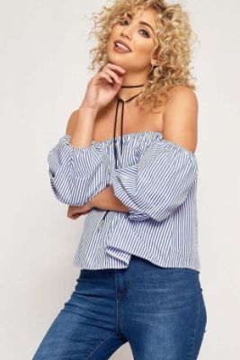 WearAll - Iris Off Shoulder Striped Bardot Crop Top