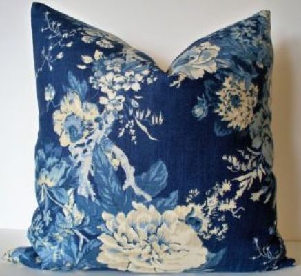 Linen and Oak - Floral Blue Cushion Cover - Waverly Bouquet Indigo Blue